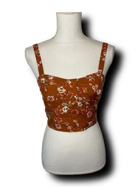 B.O.G Collective Boho Fall Colors Floral Crop Tank Top